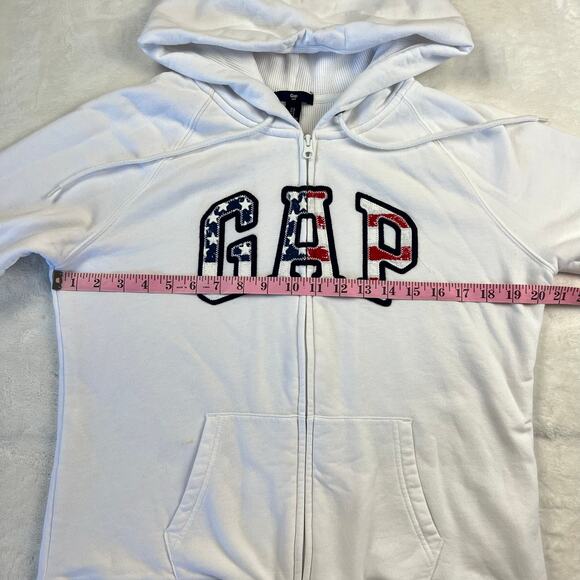 Gap White Red Blue Thermal lined Hooded zip up Sweatshirt patriotic size Large - Picture 5 of 10